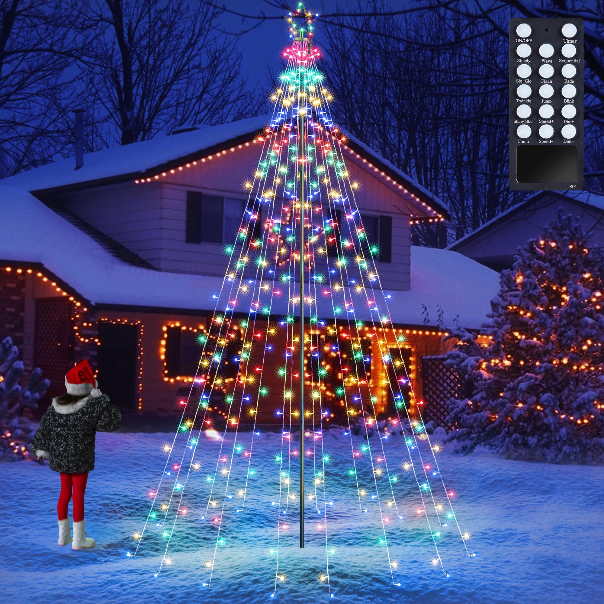 Photo 1 of **PARTS ONLY / MISSING PIECES** Lomotech Christmas Tree Lights - 10Ft 404 LED with 7.08" Topper, Remote Controll Waterproof Iron Pole Waterfall Lights for Outdoor Christmas Decorations (Multicolor)