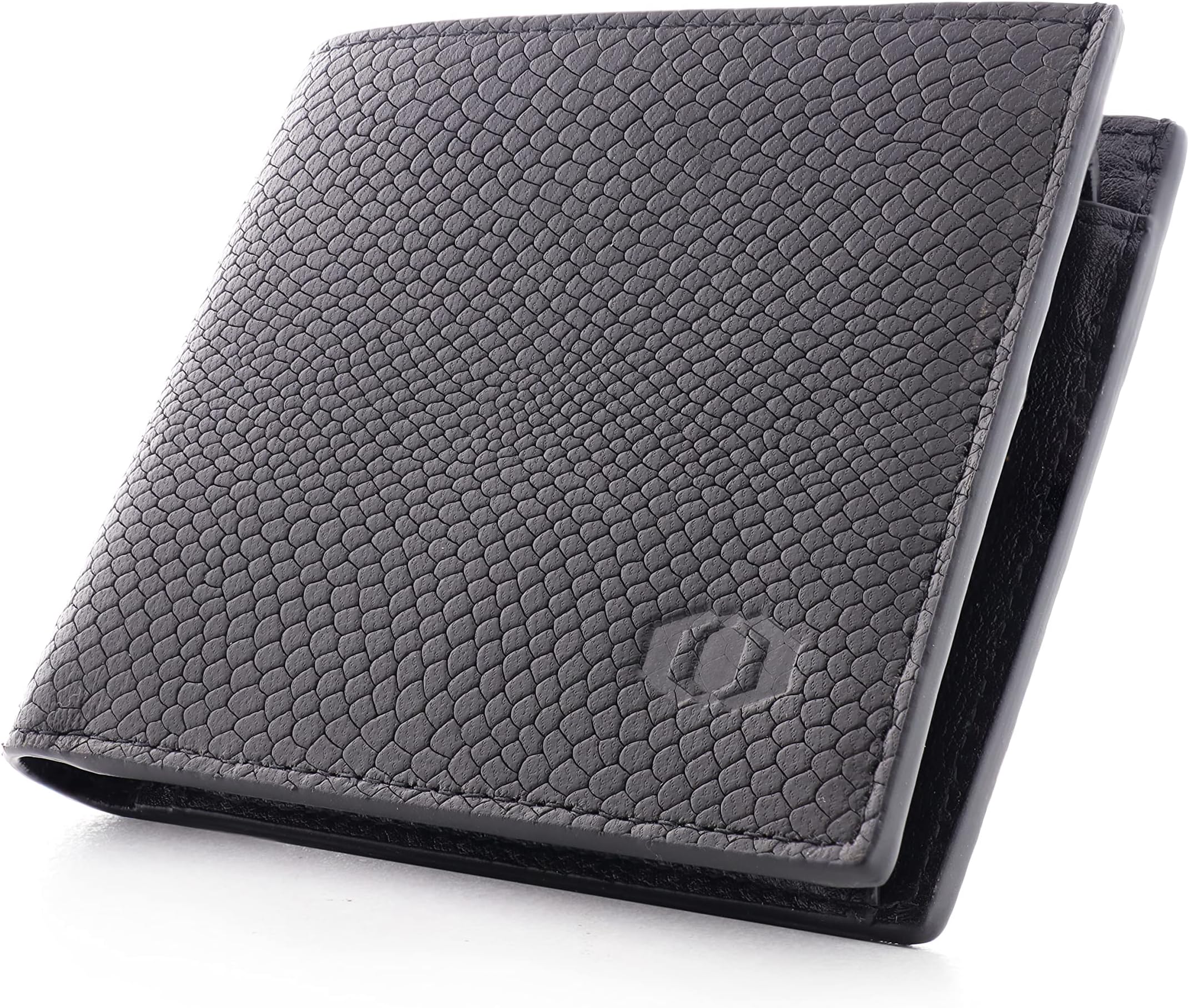 ColdFireSnake Eye Slim Leather Wallet - 4 Card Slots, Coin Pocket - Black - RFID Blocking - Bifold - Multi Compartment - Snakeskin Pattern, black, small, Modern