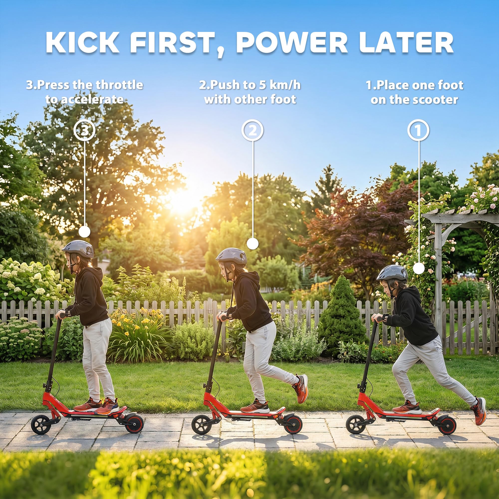 SPORTNOW Patinete eléctrico para niños, doble suspensión, plegable, de 6 a 14 años, color rojo | Pantalla LED, luces RGB, hasta 16 km/h, alcance de 12 km, ruedas sólidas de 6.5 pulgadas, kick-to-start, para niños y niñas