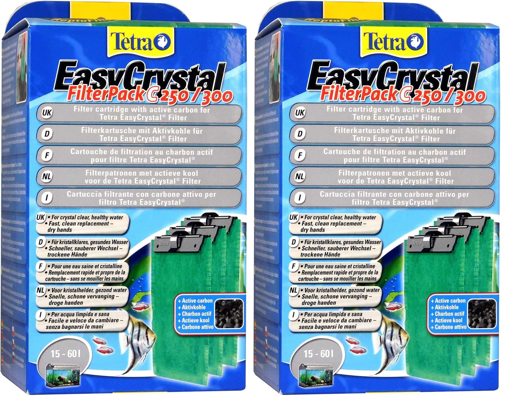 Tetra EasyCrystal Filter Pack C250/300 Filtermaterial mit Aktiv-Kohle, Filterpads für EasyCrystal Innenfilter, geeignet für Aquarien von 15-60 Liter, 3 Stück, grün (Packung mit 2)