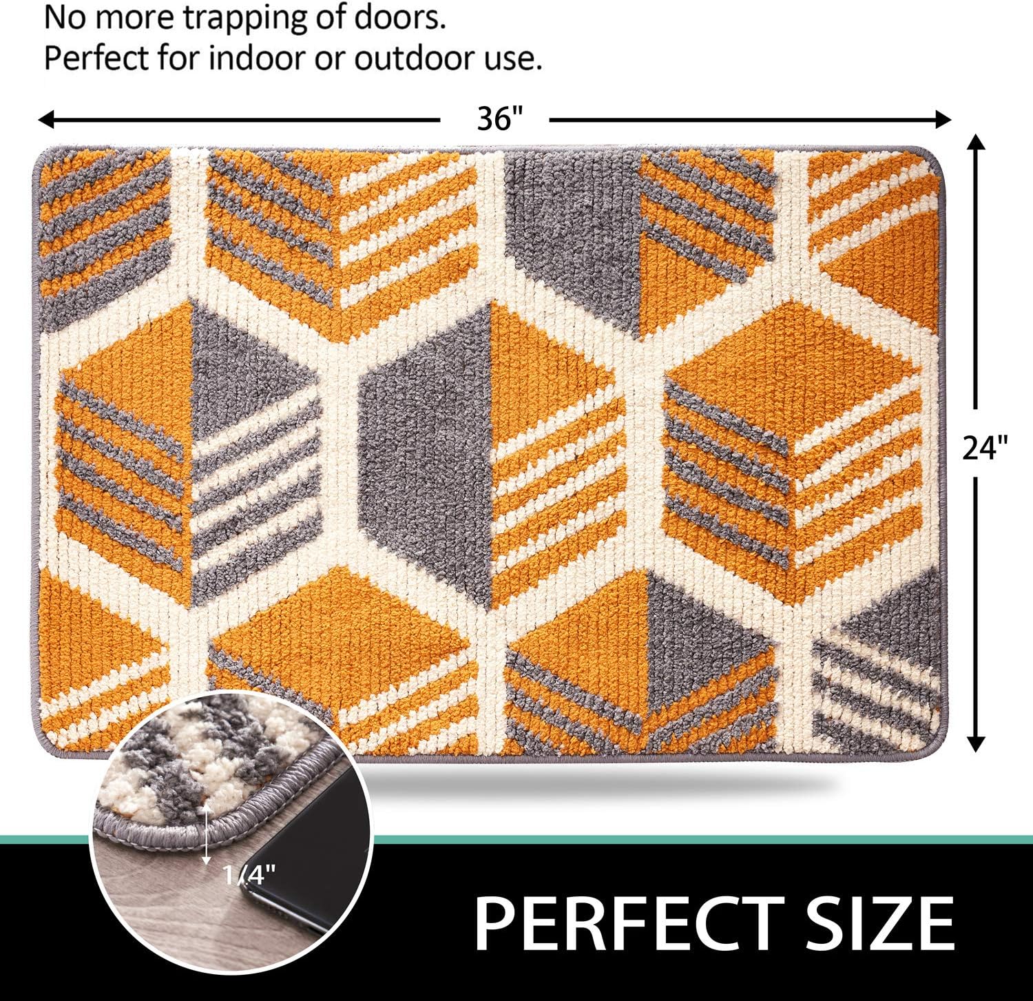 EasyJoy Indoor Doormat 24"x 36", Rubber Backing Non Slip Door Mats, Front Back Door Mat Door Rug, Machine Washable Low-Profile Entrance Rug Inside Front Doormats-Color Geometry