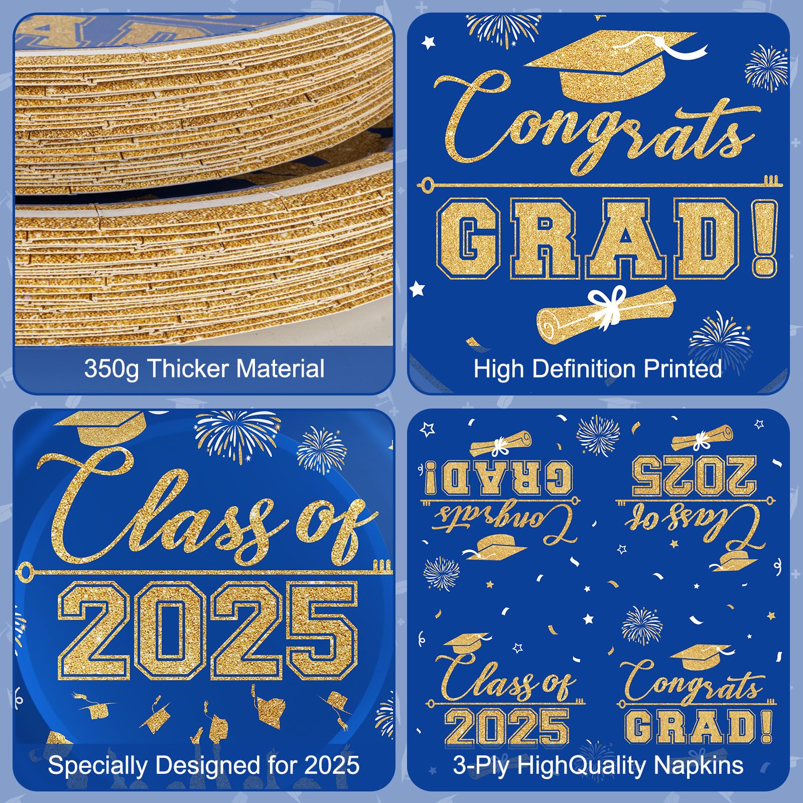 Assiettes De Remise De Diplômes En Or Noir Et Argent, Assiettes En Papier Jetables 8 Carats, Vaisselle De Remise De Diplômes, Décorations De Remise De Diplômes - France