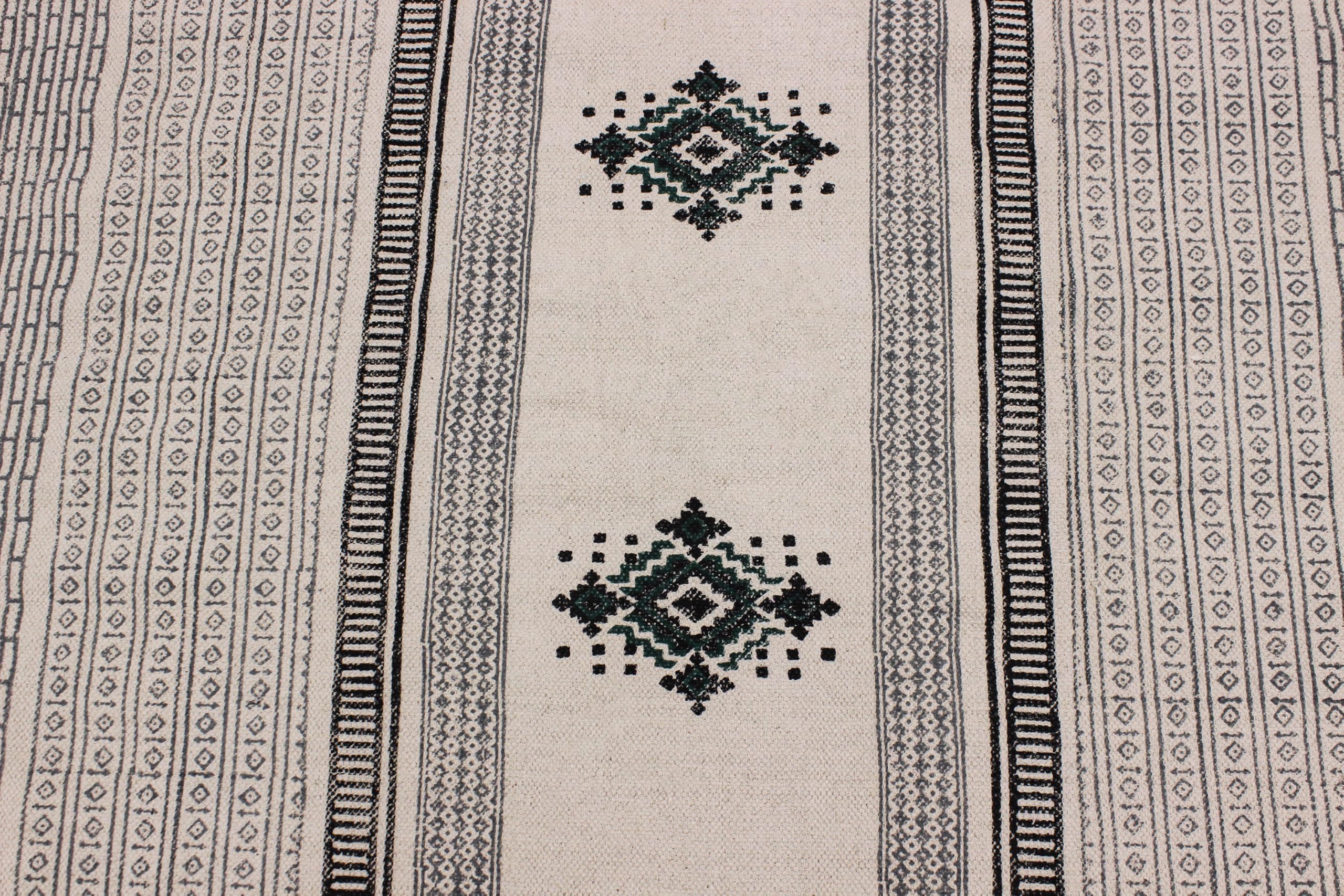 Kelim-Läufer, 6,6 x 35 cm, Flachgewebe, 0,48 cm, handgewaschener Baumwollteppich, für den Innen- und Außenbereich, Läuferteppiche in Türkisblau und Schwarz für Flure, Treppen und Korridore