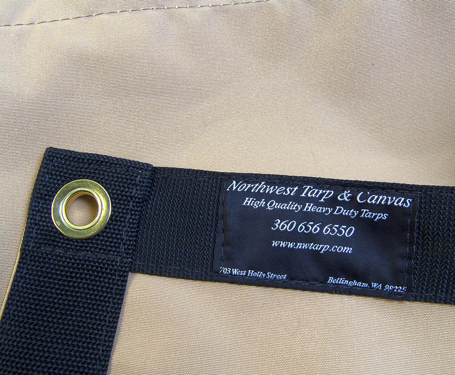Sunbrella Tarp, Toast w/Reinforced Edging & 1/2 Inch Brass Rolled Rim Spur Grommets Every 16" Inches (3' X 3' Feet)