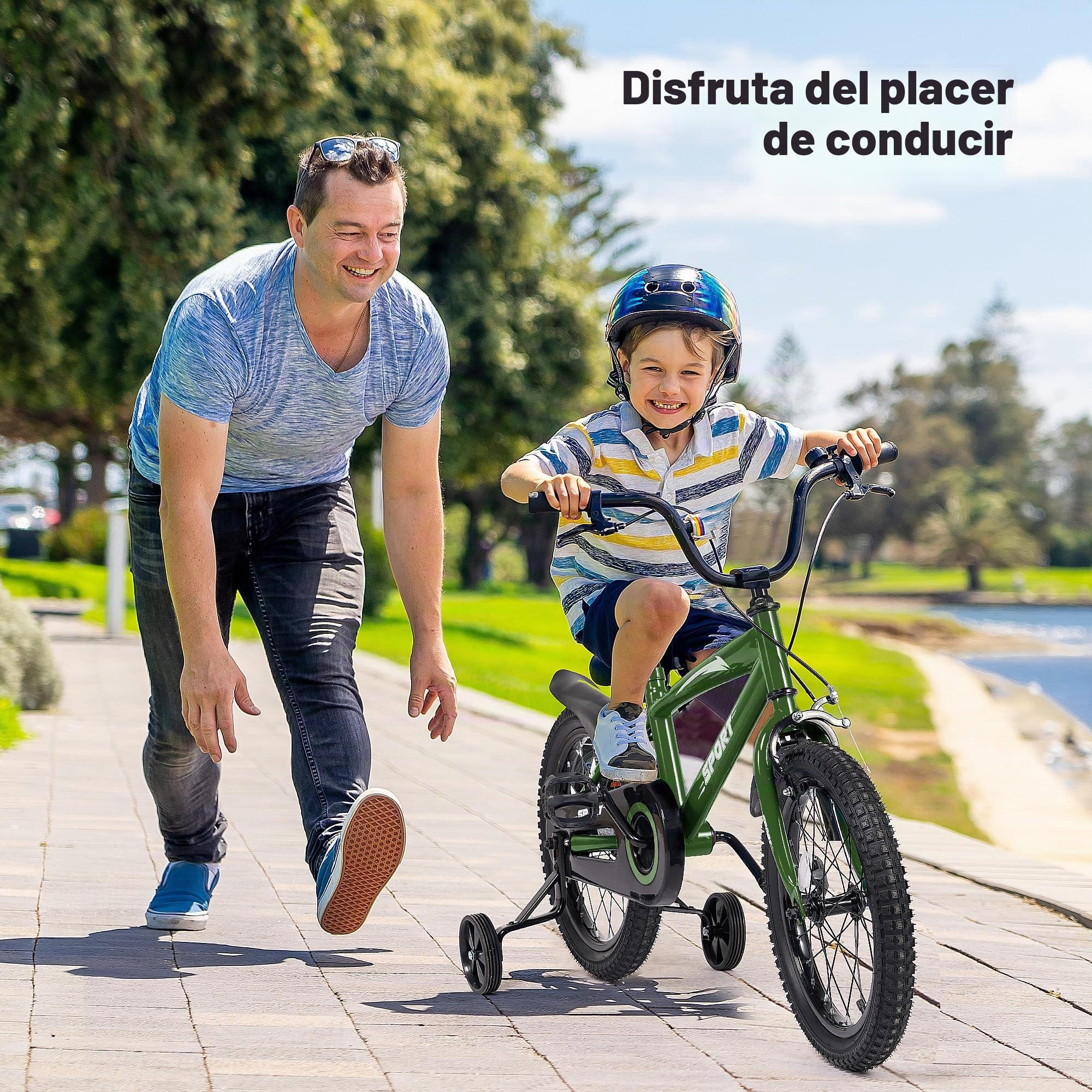 Bicicleta infantil de 14 pulgadas, bicicleta para niños y niñas con ruedas de apoyo, marco estable, asiento ajustable, freno de mano y freno de contrapedal, adecuada para conductores de 94 a 107 cm