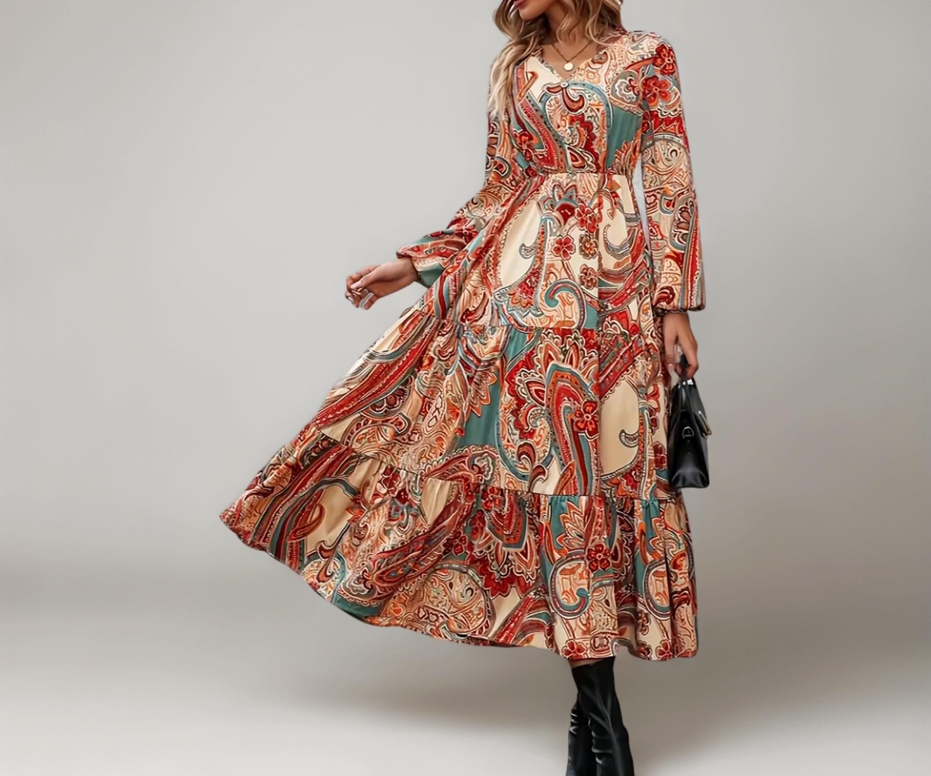GRECIILOOKS Women Dress | Elegant V Neck Casual Western Dresses | Women's Printed Maxi Dress | Floral Printed Dress for Womens | Trendy Vacation, Party & Beach Outfit