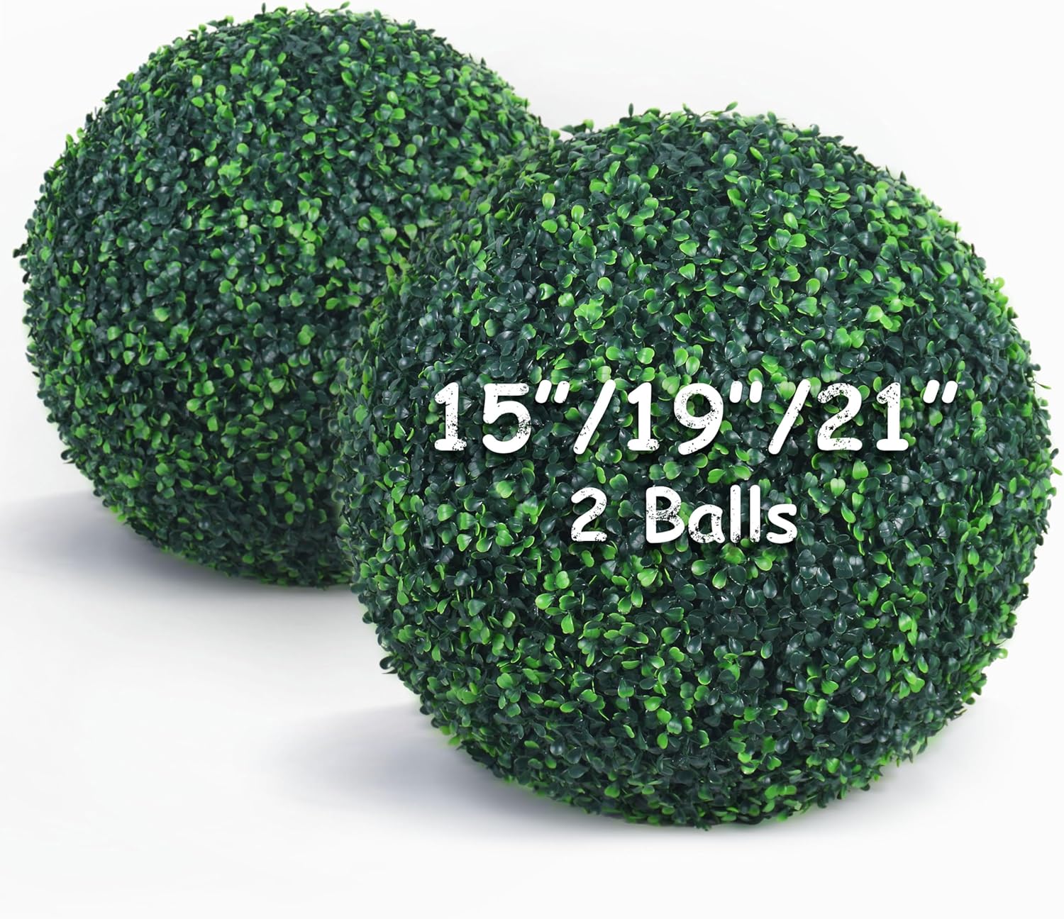 19 Inch 2 Packs Artificial Boxwood Balls Topiary Balls, 4 Layers of UV-Resistant Greenery Balls Indoor Outdoor Garden, Backyard, Patio, Front Door – Assembly Required