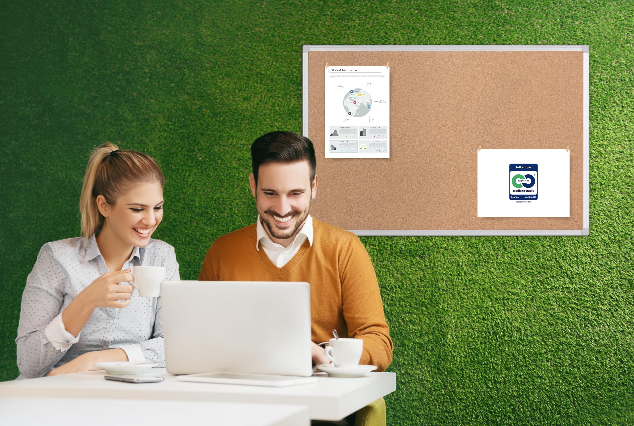 Bi-Office Earth - Tablero de Corcho, 120 x 90 cm, Tablón de Anuncios con Marco de Aluminio