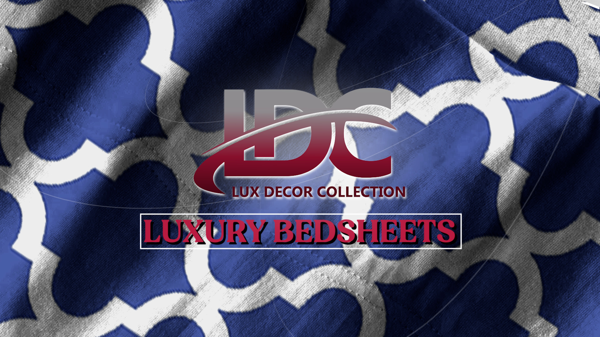 LDC King Size Bed Sheet Set - 4 Piece Cooling Microfiber Sheets, Deep Pocket, Quatrefoil Pattern (Navy Blue/White)
