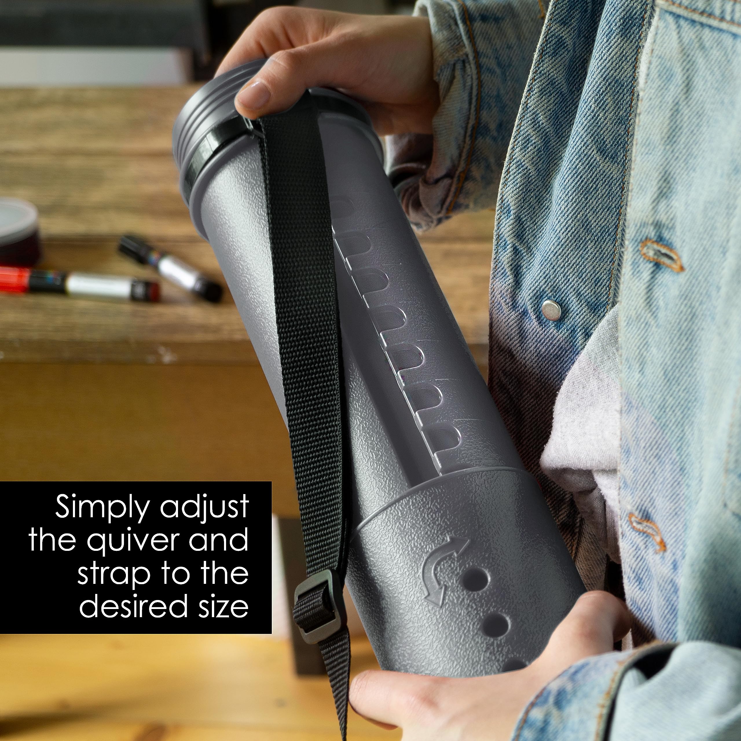OfficeTree Art Tube Storage Grey A0, Poster Carrier for Transport and Storage, Adjustable Length 60-100 cm and Carry Strap - Image 4