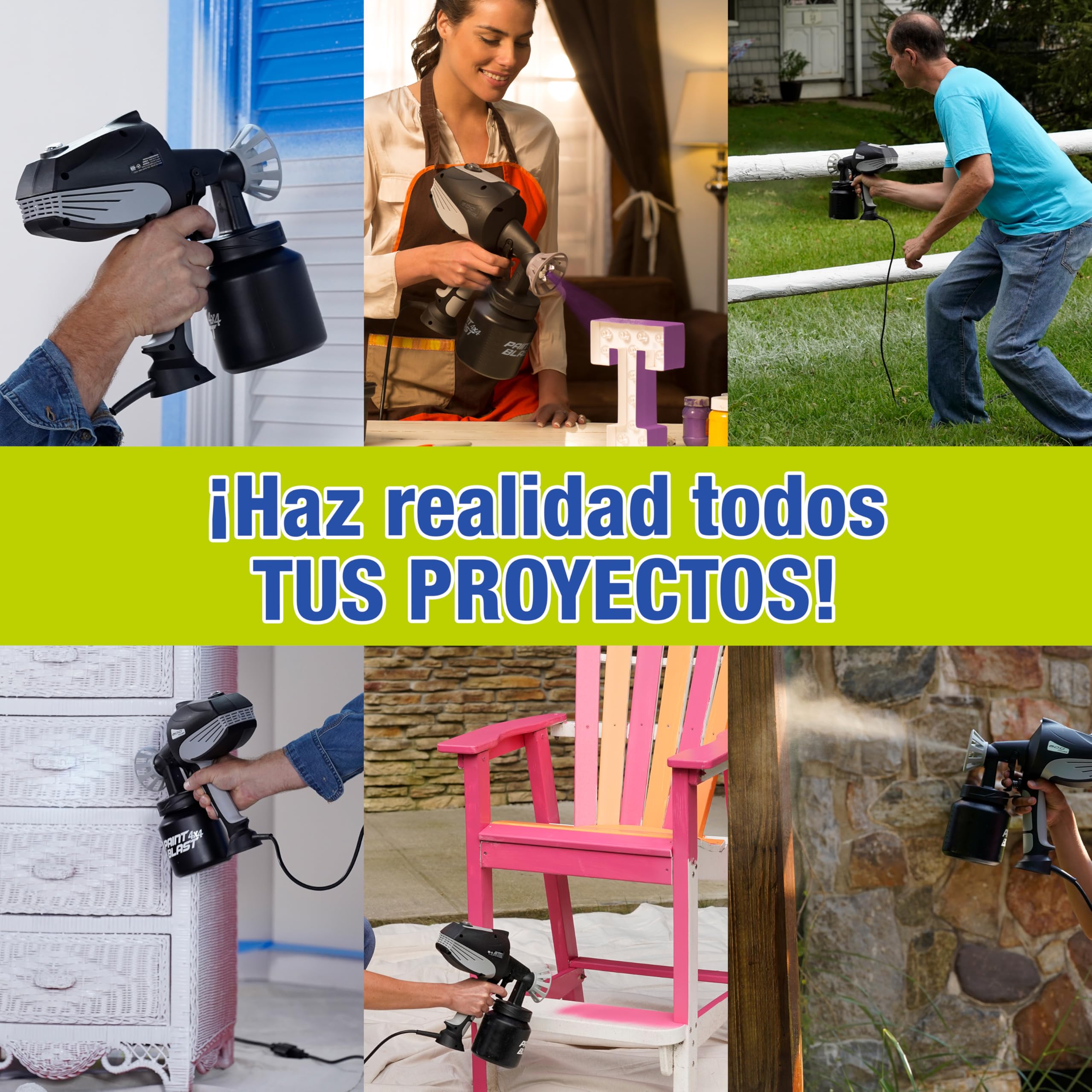 Pistola de Pintura Paint Blast 4X4 Eléctrica Motor HVLP 600W Depósito 800ml Viscosímetro 3 Modos de Pulverización Ajustables Ideal Muebles, Vallas, Paredes, Puertas, Objetos... Interior y Exterior