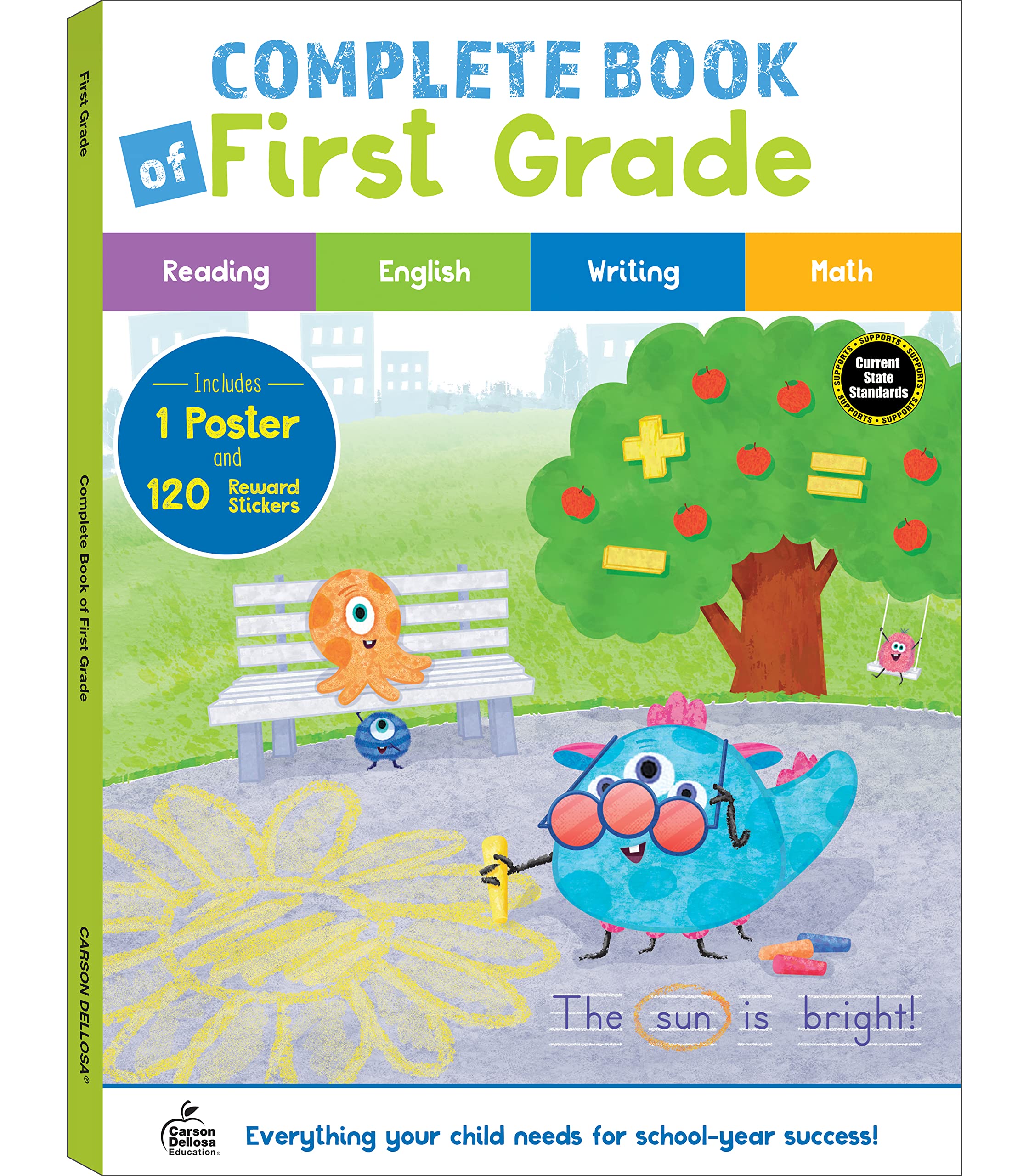 Carson Dellosa Complete Book of First Grade Workbook, Spelling, Parts of Speech, Math, Reading Comprehension, and Writing Practice, Classroom or Homeschool Curriculum