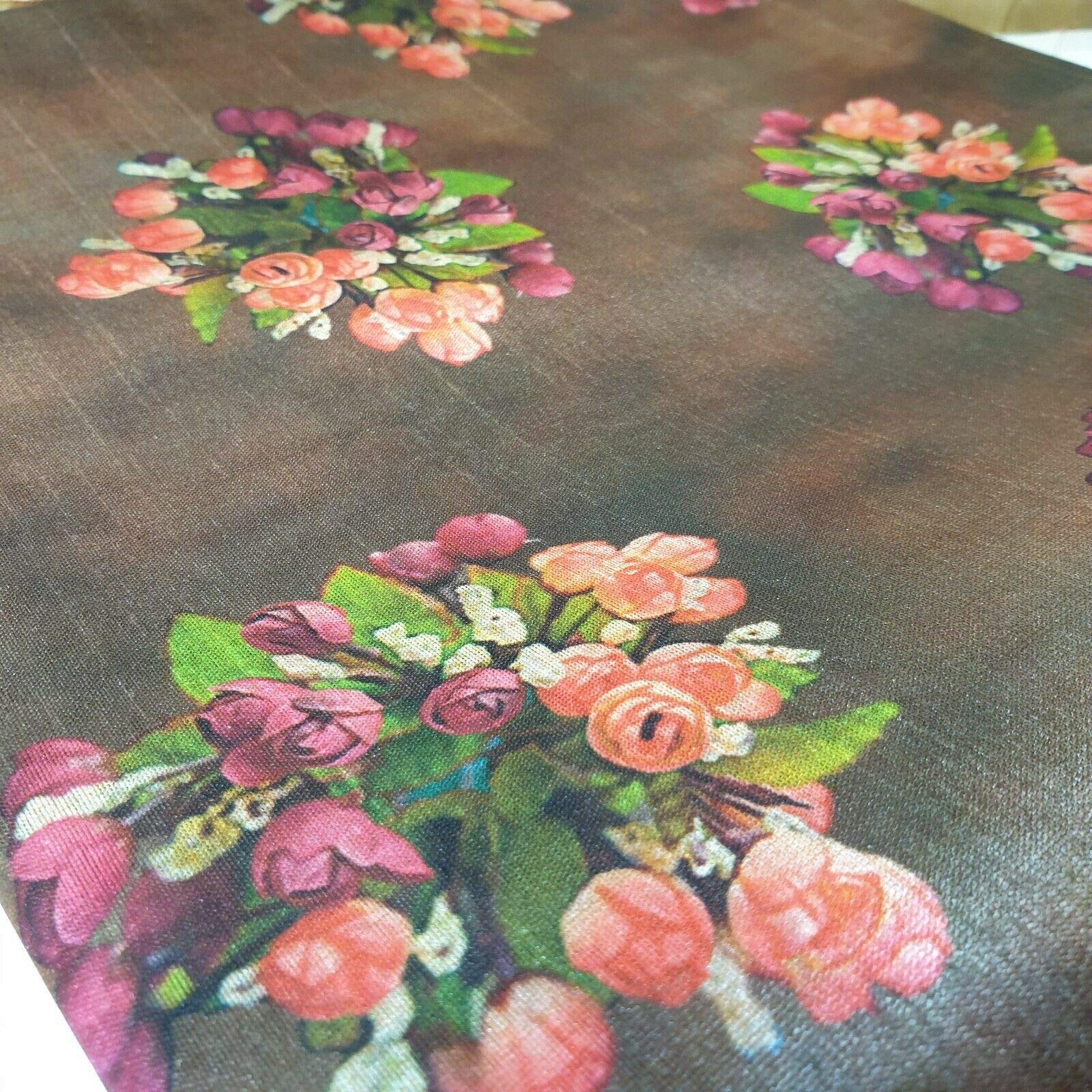 Premium Floral Printed Faux Raw Silk 100% Polyester Upholstery Fabric Bridal Fabric, Dressmaking, Wedding - Image 2