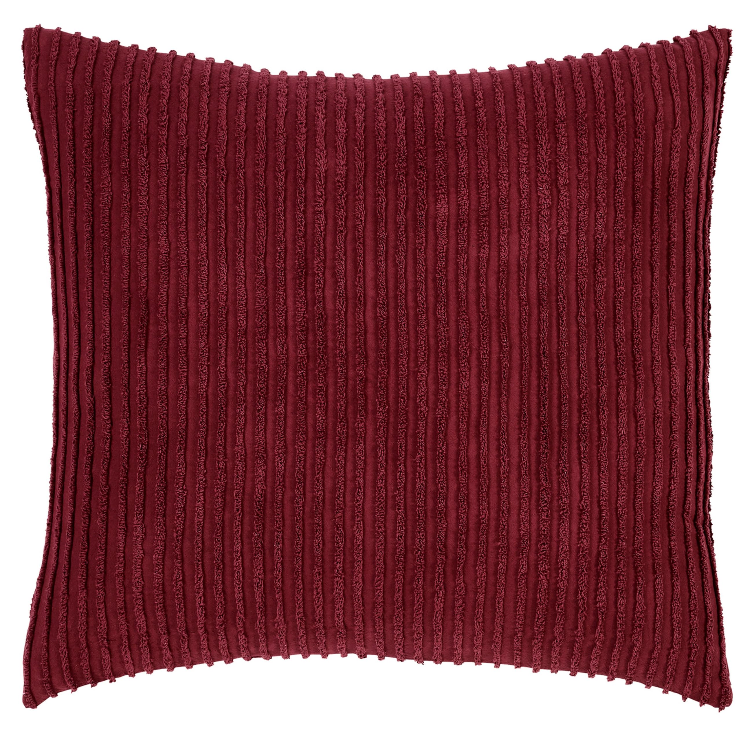 Better Trends Jullian Collection is Super Soft and Light Weight in Bold Stripes Design 100% Cotton Tufted Unique Luxurious Machine Washable Tumble Dry, Euro Sham, Burgundy