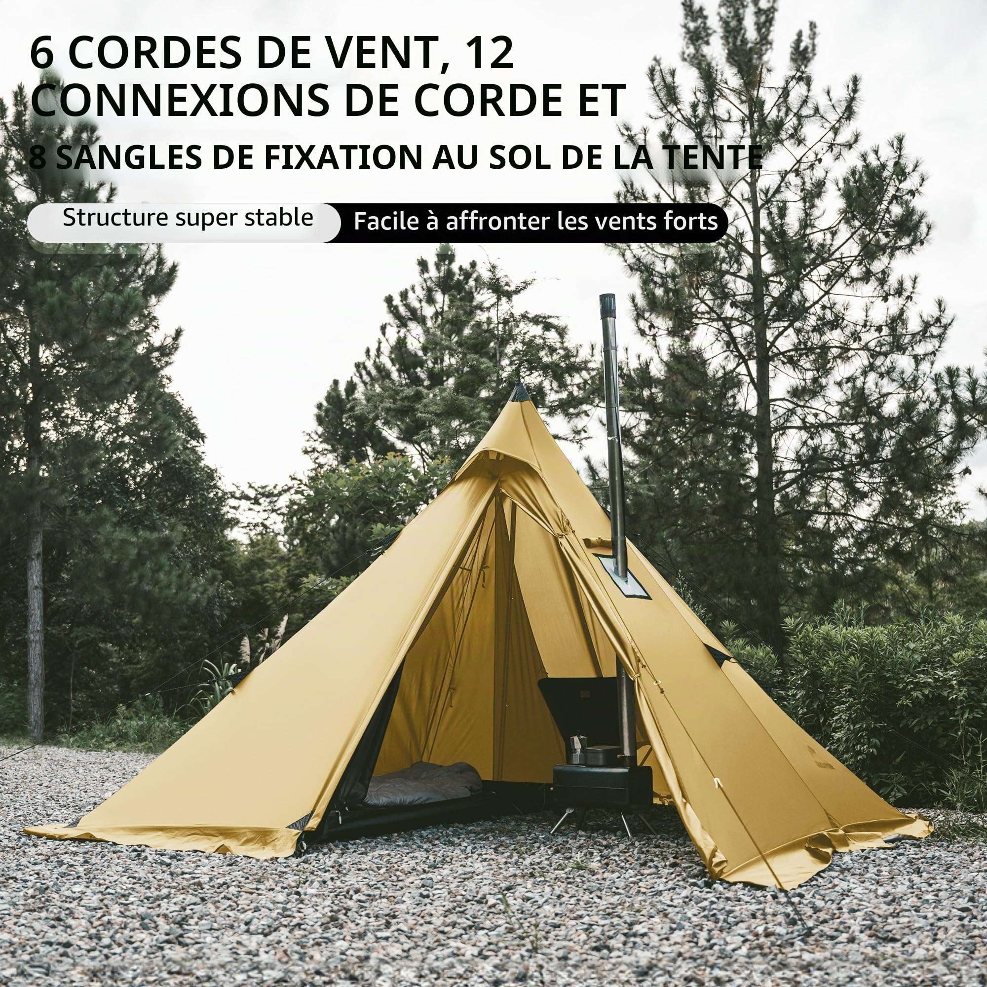 Naturehike Ranch Fire Thermotente 2-4 Personnes Pyramide 4 Saisons Tente Tipi avec Connexion pour Poêle Imperméable Anti-Vent Tente de Camping d'Hiver pour les Voyages d'Hiver et le Chauffage