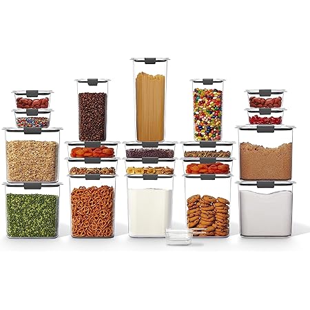 Rubbermaid Brilliance BPA Free Food Storage Containers with Lids, Airtight, for Kitchen and Pantry Organization, Set of 20 w/ Scoops