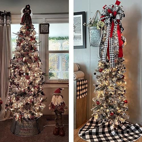 Miniatura 6 de Árbol de Navidad flocado con luces de 6.5 pies, árbol de Navidad artificial preiluminado con 250 luces transparentes, árbol de Navidad nevado