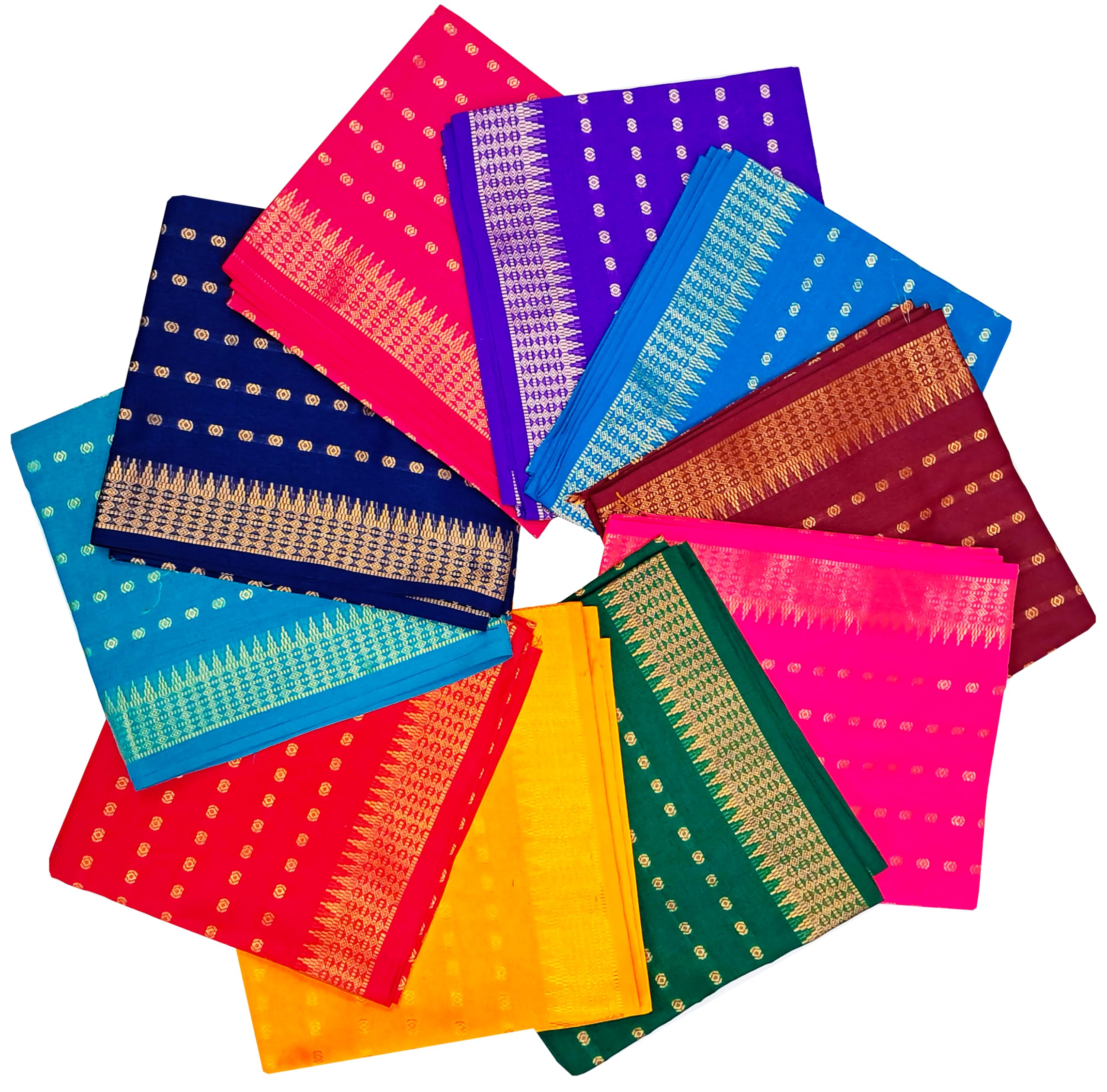 Little PANDA1meter Blouse Material South Cotton Silk Border Blouse Pieces for Women Unstitched Blouse Material 1 Meter Gift for Wedding Navratri Durga Puja Oti Bharan Ugadi Haldi-kumkum, Pack of 10