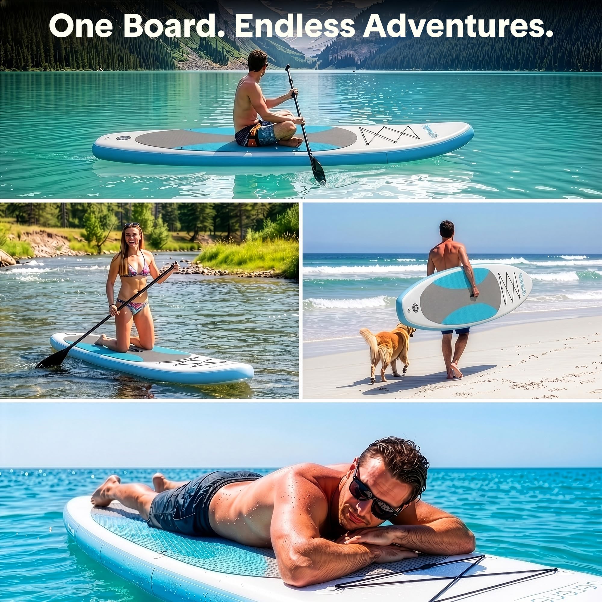 SereneLife Inflatable Stand Up Paddle Board, SUP Board- Paddleboards for Adults & Youth, Paddle Board Accessories,15.25 cm Thick Standup Paddleboarding, Non-Slip Deck, Wide Stance, Surf Control