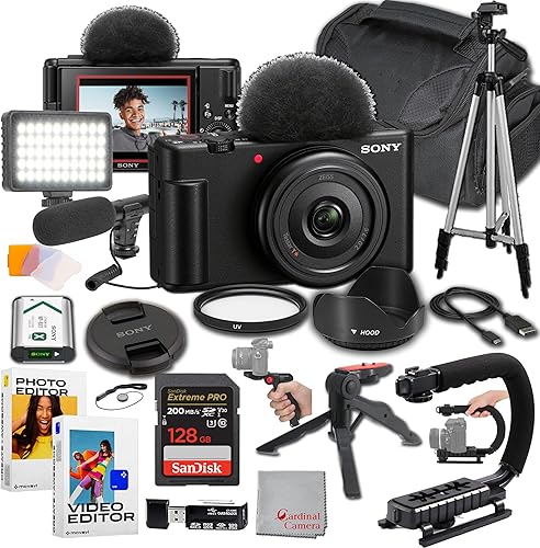 Sony ZV-1F Content Creator's Ultimate Kit: 128 GB de memoria extrema, micrófono, luz de video, software de edición U-Grip y paquete de trípode (21