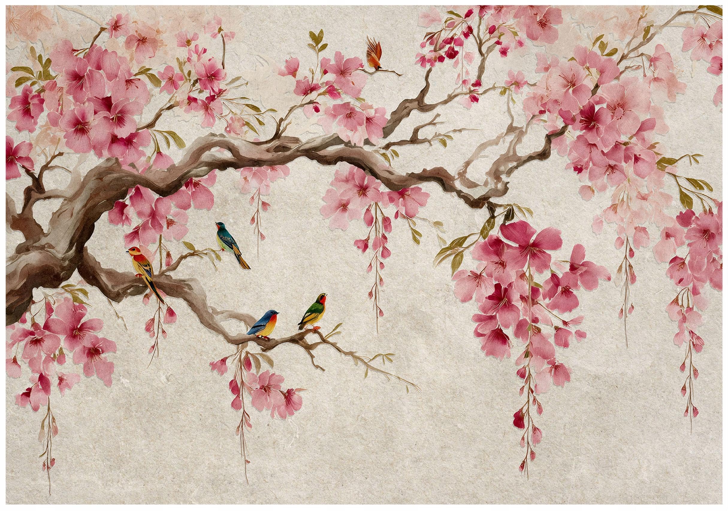 WallArena - Carta da parati fotografica - Uccello, Fiori, 400x280 cm - Murale fotografico - Per soggiorno e camera da letto - Effetto 3D - con Colla