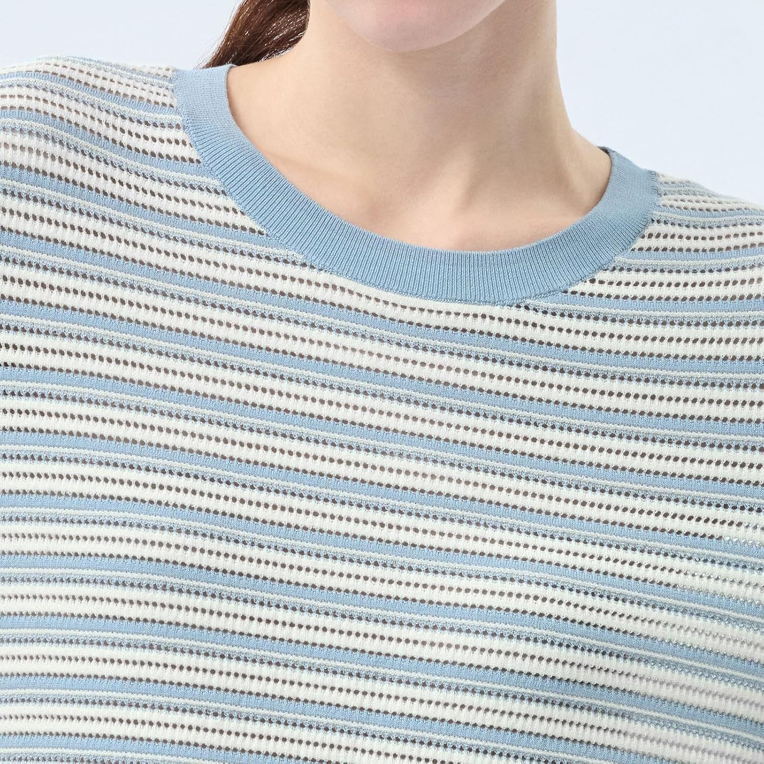GOELIA Women's T Shirts Summer Tencel White Short Sleeve Crew Neck Knit Top Jacquard Embroidered Fitted Tops Work Going Out