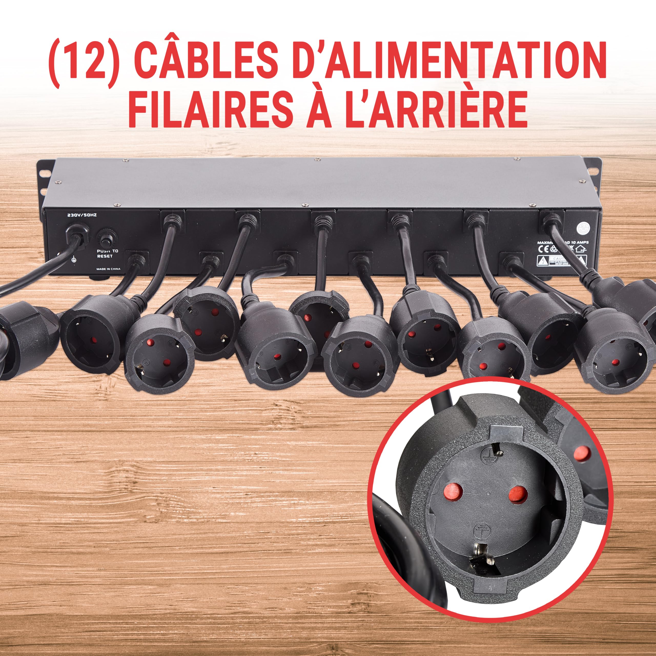 Pyle Multiprise Rack 1U 12 Prises – PDU avec 3 Prises Frontales, 4 Ports USB 5V/2A, Disjoncteur 15A, Câble 4,5 m, Boîtier Métal, pour Serveurs, Studio & Installation