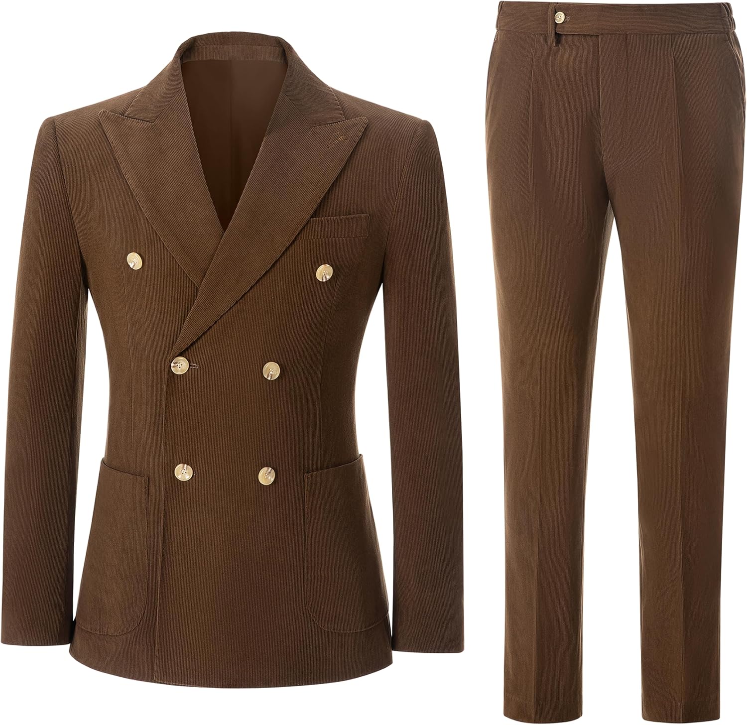 Men 2 Piece Corduroy Suit Slim Fit Suits Double Breasted Suit Blazer Jacket Pants S...