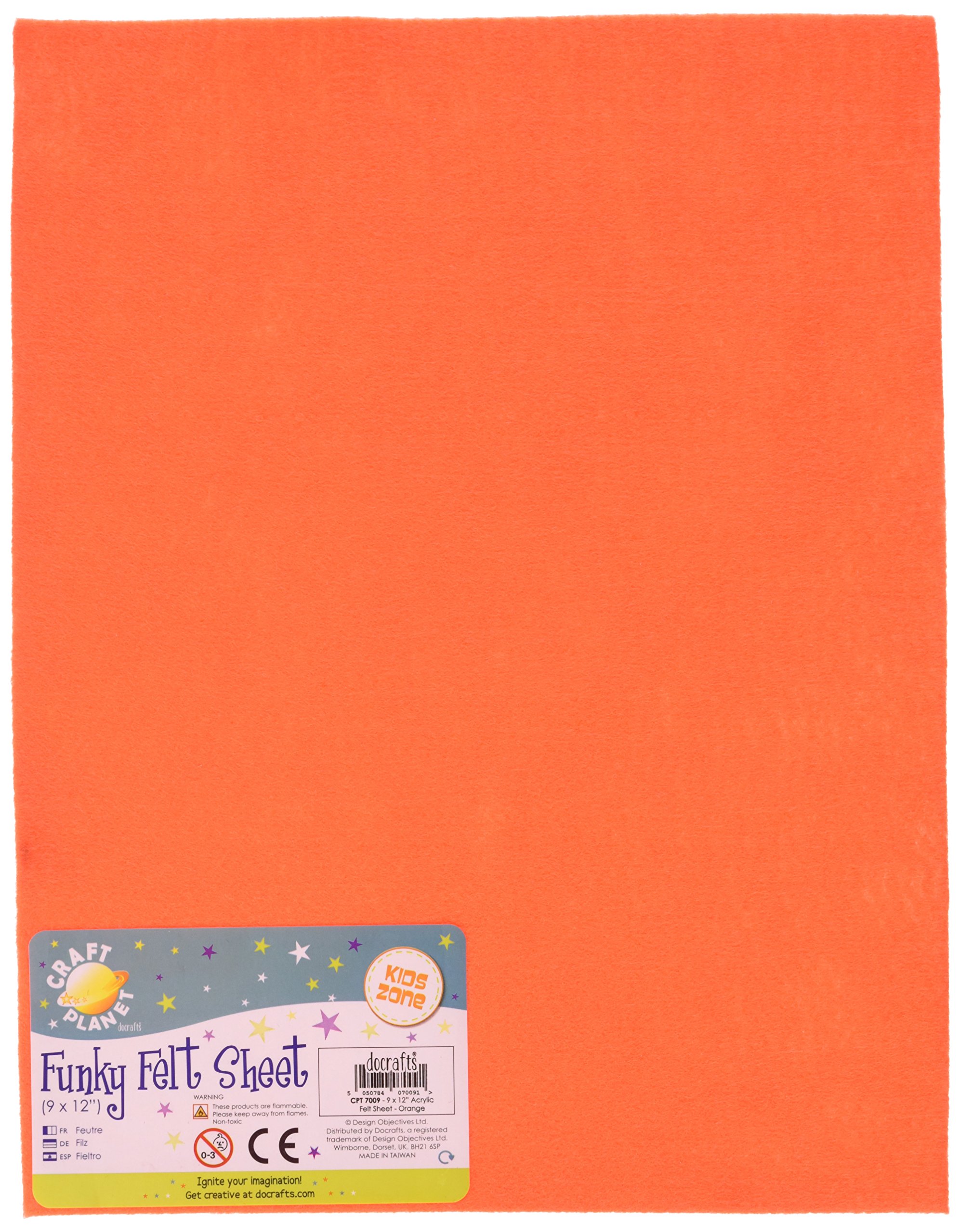 craft Planet 9 x 12" Acrylic Felt, Orange, Coloured Square Sheets, Felt Crafting Fabric, Stick With Glue Adhesive Pritt Stick, For Sewing, Patchwork