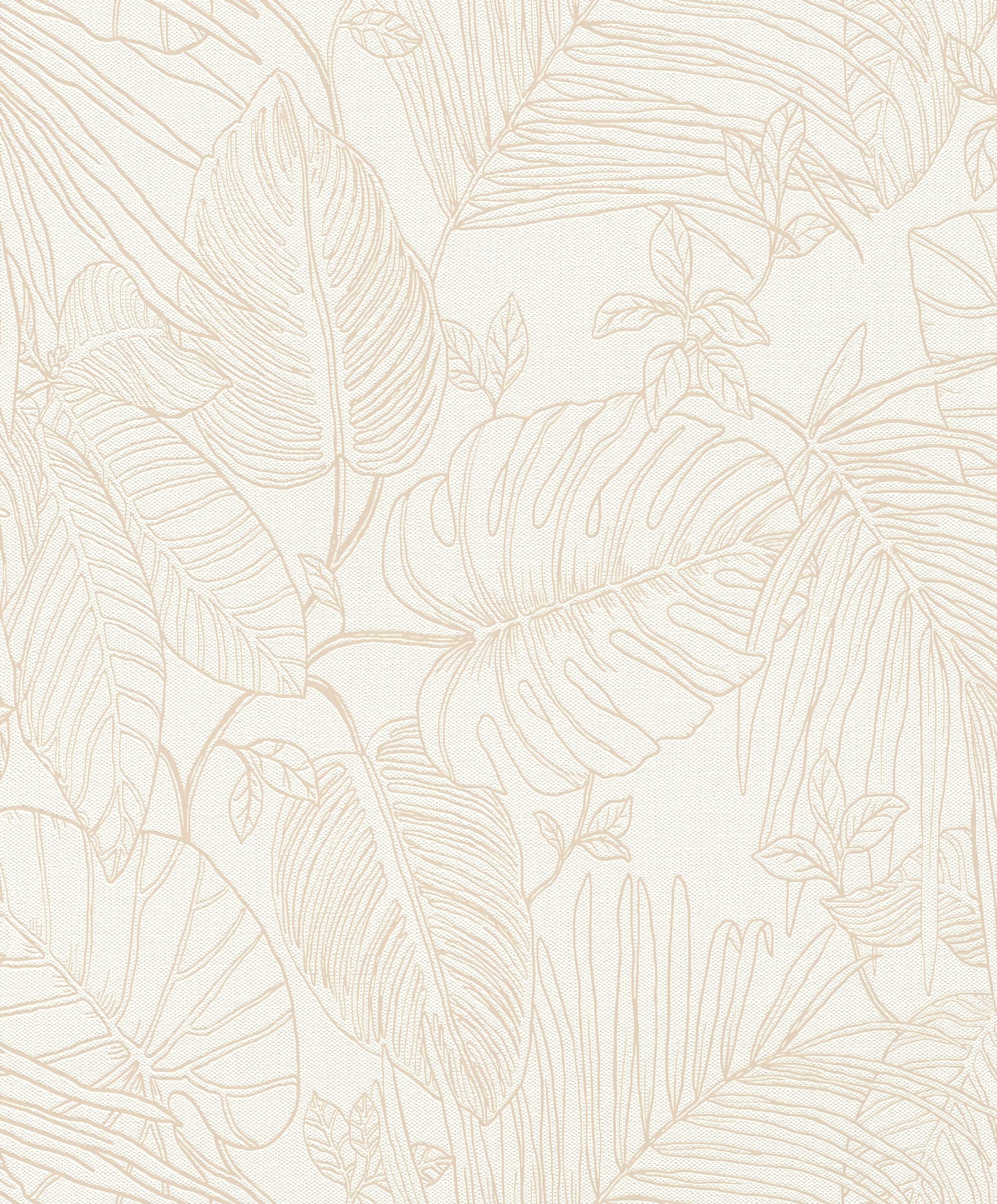 Papier peint intissé beige Rasch Color your life 90804 à grandes feuilles tropicales