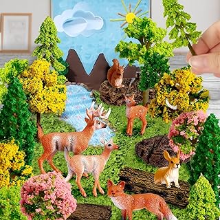 Warmtree 68 Pcs Mixed Model Trees Forest Animals Figures Miniature Stumps, Ho Scale Plastic Trees for Projects 1.1-4 inch(3-10cm), for Diorama Supplies Micro Train Landscape Railway Sand Table