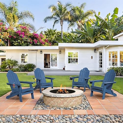 Miniatura 11 de LUE BONA Juego de sillas plegables Adirondack de 6, sillas de patio resistentes al fuego de color marrón oscuro HDPS, sillas modernas de plástico