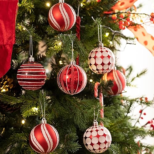 Miniatura 2 de Valery Madelyn Juego de adornos de Navidad, 9 unidades, bastón de caramelo, rojo y blanco, juego de decoración de árbol de Navidad inastillable,