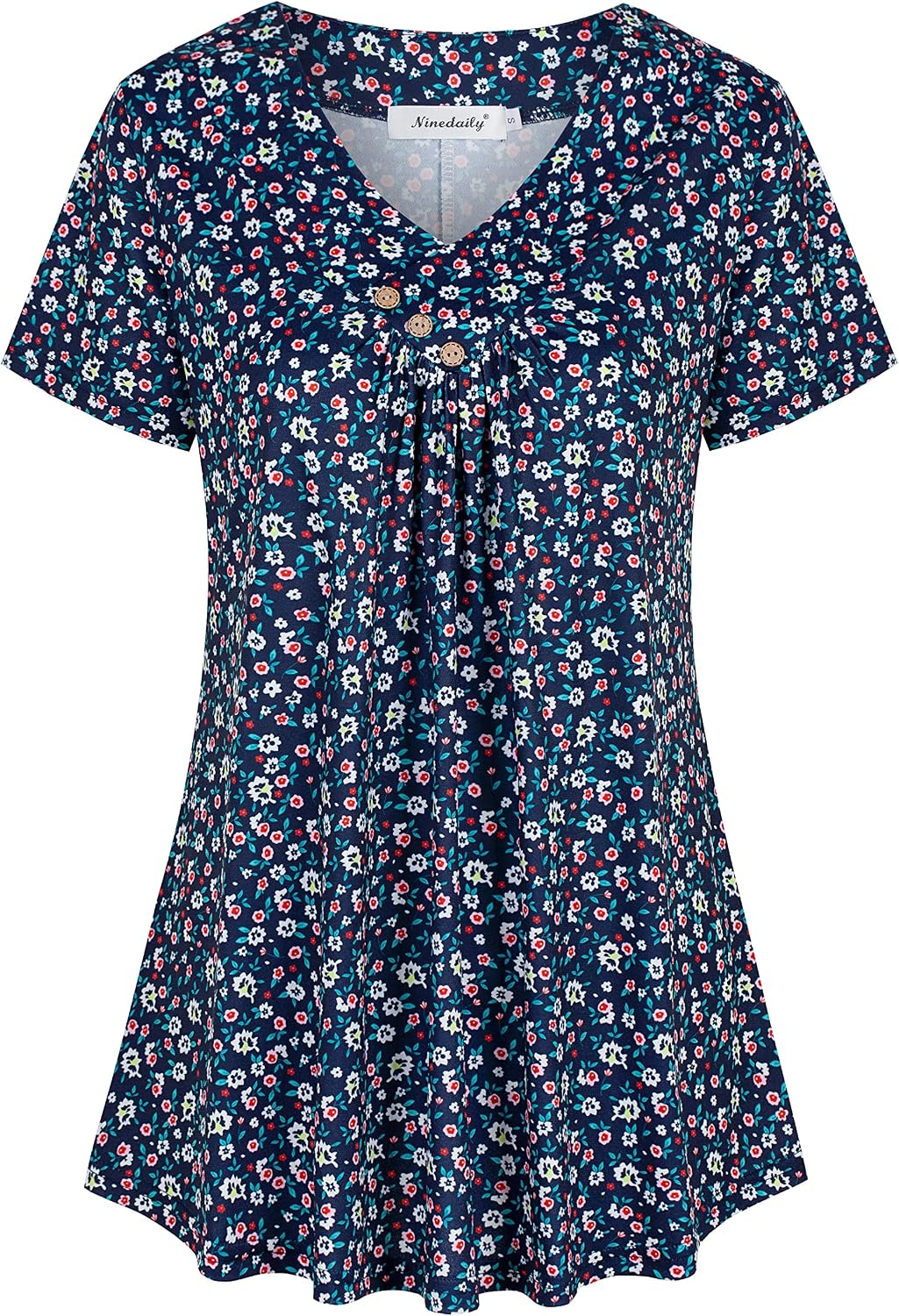 Ninedaily Women's Tunic Summer Short Sleeve Top Loose V Neck Dressy Shirt Blouse