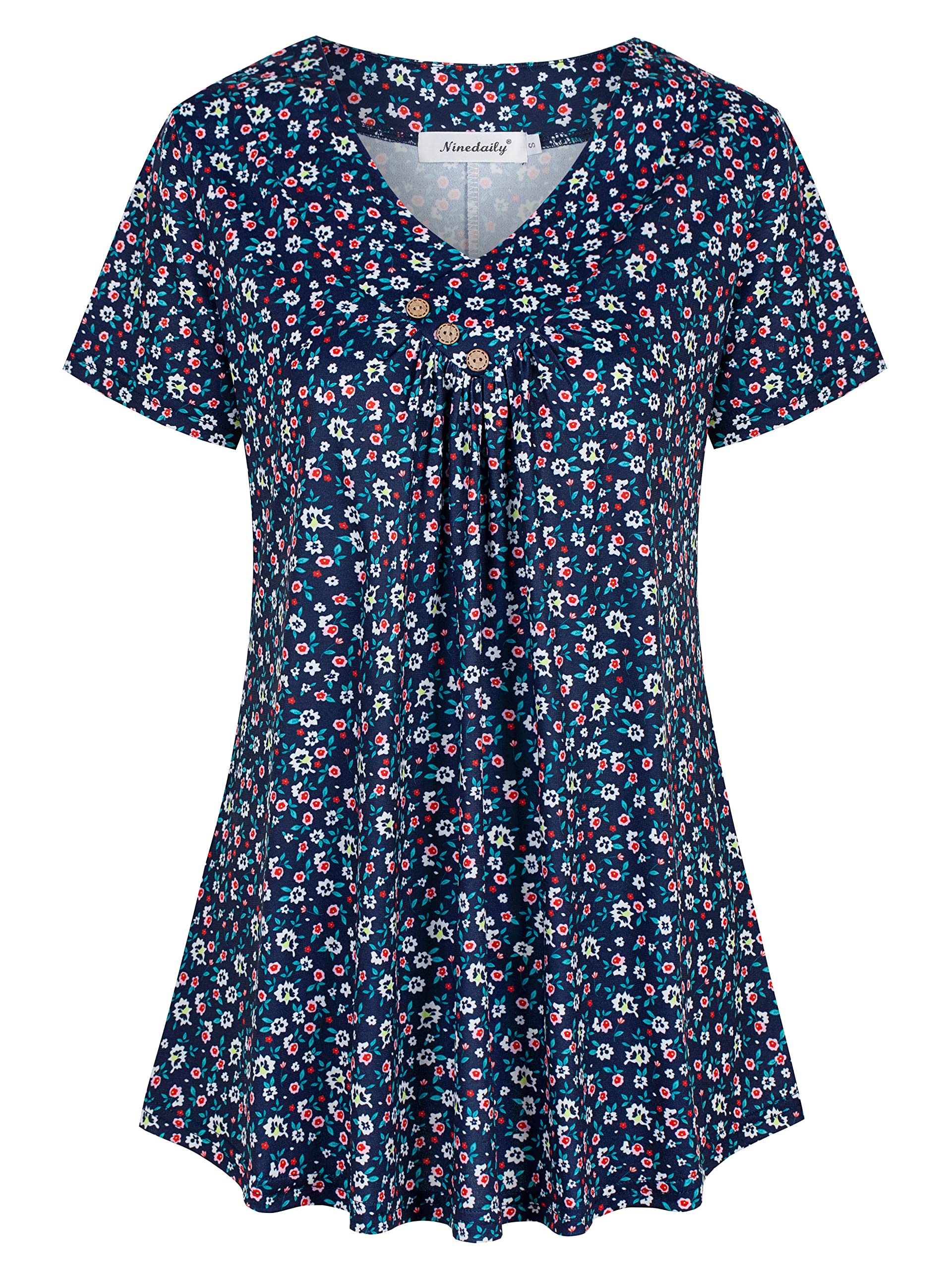Ninedaily Women's Tunic Summer Short Sleeve Top Loose V Neck Dressy Shirt Blouse