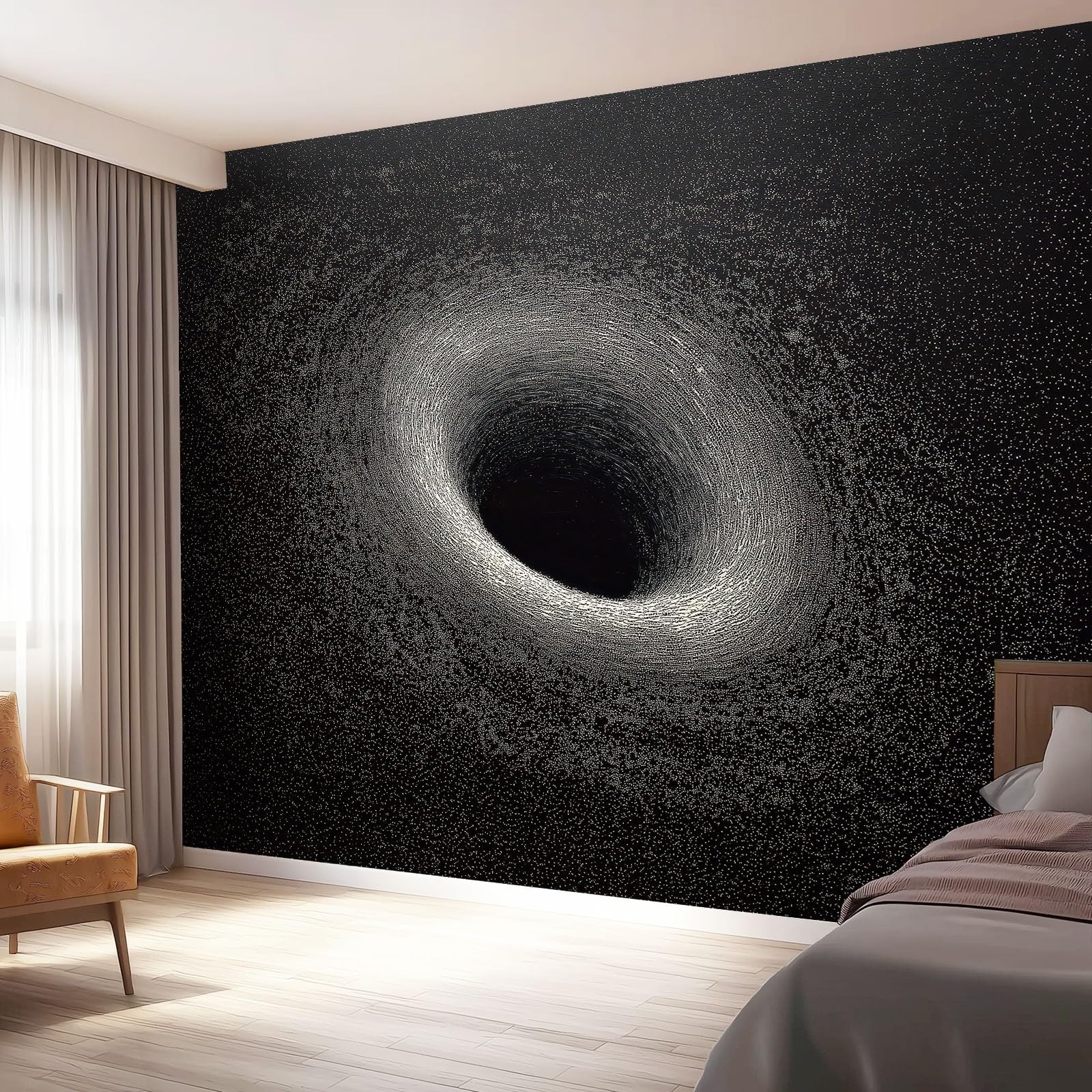 Tapeta Minimalistyczna czarna gwiaździste niebo 200 x 140 cm, plakat na ścianę fototapeta dekoracja ścienna salon sypialnia pokój dziecięcy, czarna