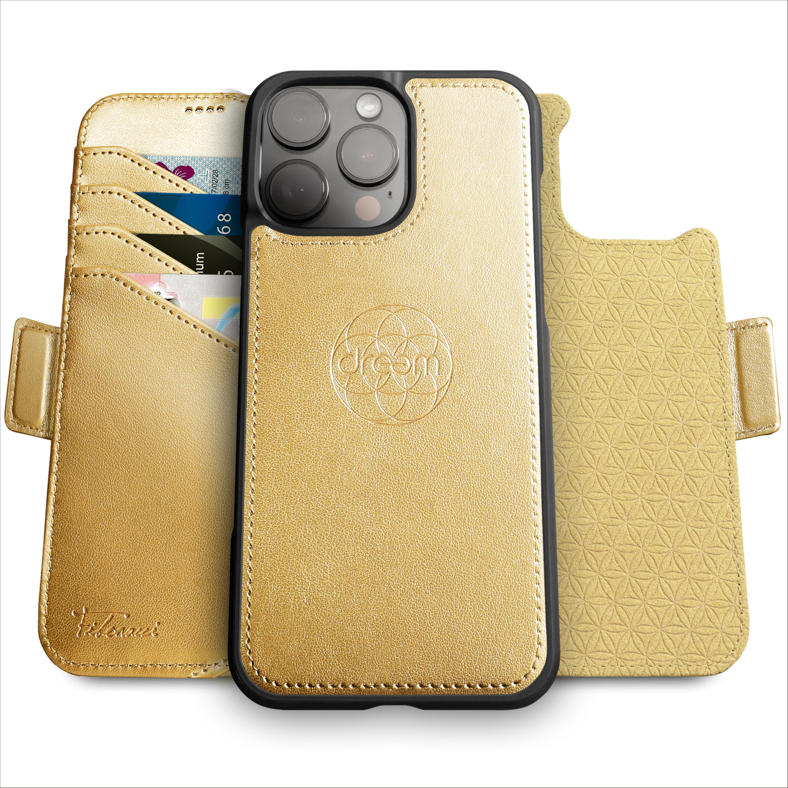 Dreem for iPhone 16 Pro Case Wallet, Revolutionary Phone Stand, Vegan Leather, MagSafe-Fit, Magnetic Detachable Flip Cover, RFID Blocking Card Holder,