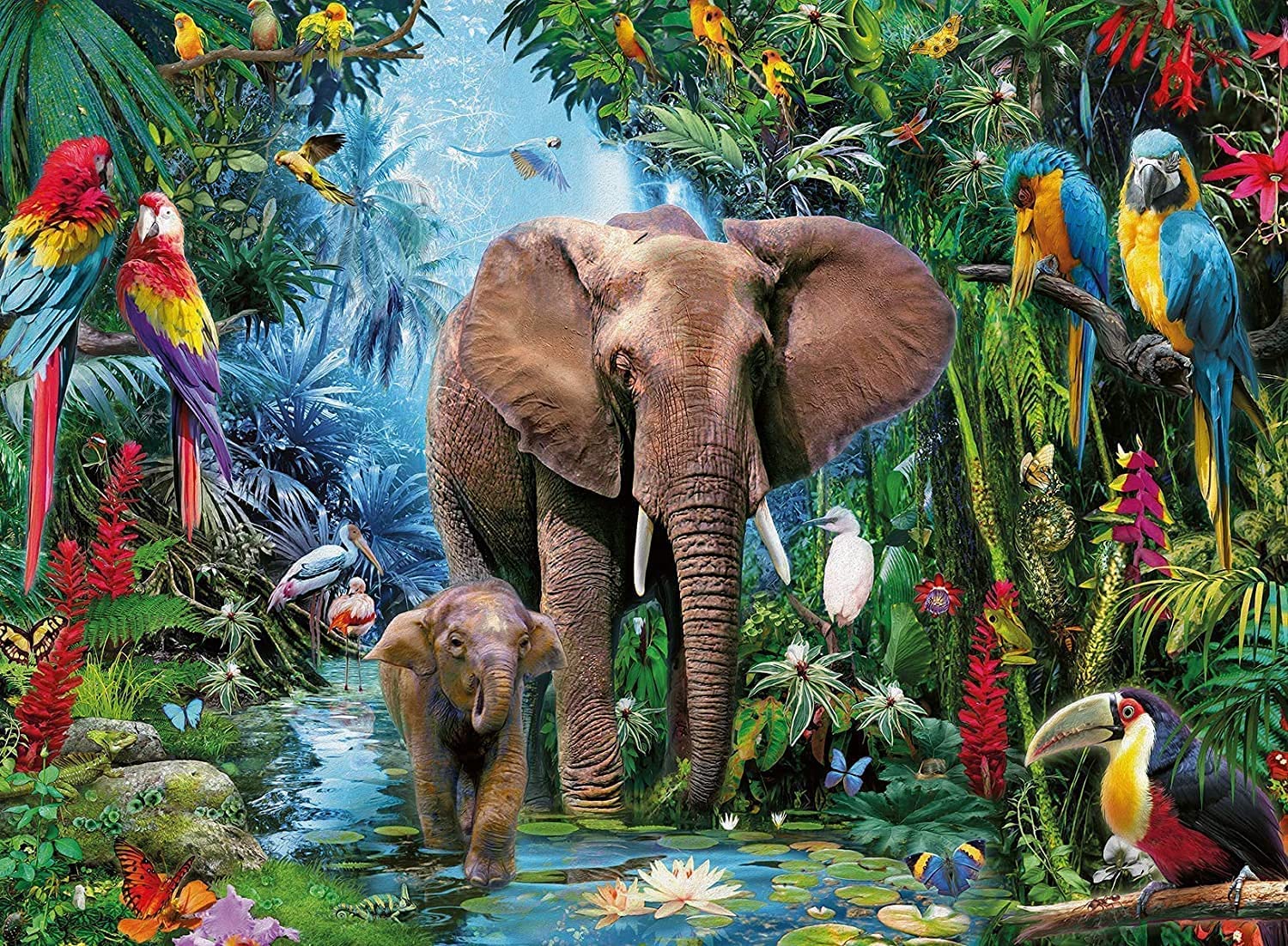 AveJoys 1000 Piece Elephant & Parrot in The Rainforest 27.56 x 19.69 Inch Animals Puzzles for Adults Educational Challenge Toy โ image 1