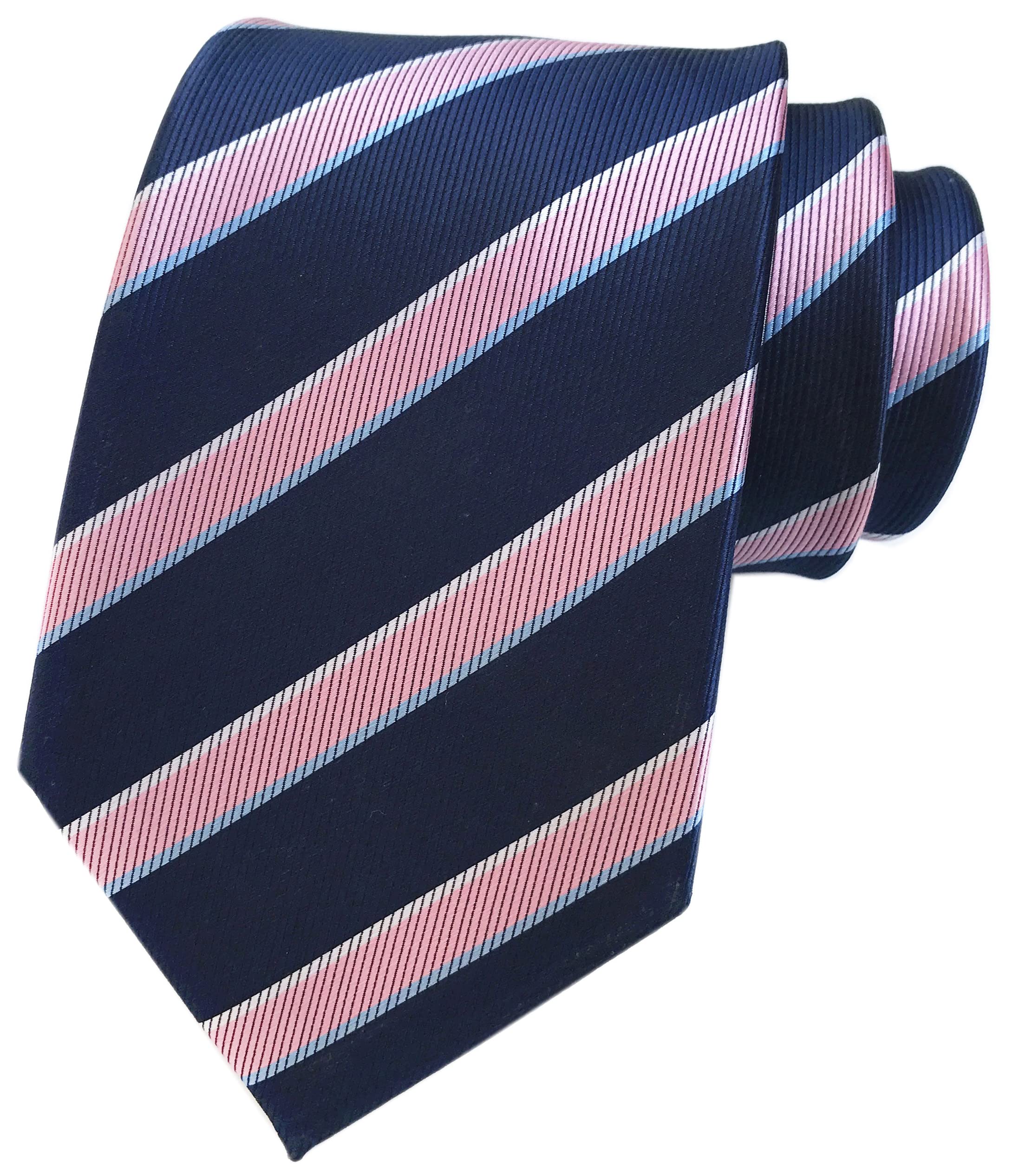 Men's Pink and Navy BLUE Ties Striped Patterned Graduation Student Silk Neckties-image-36