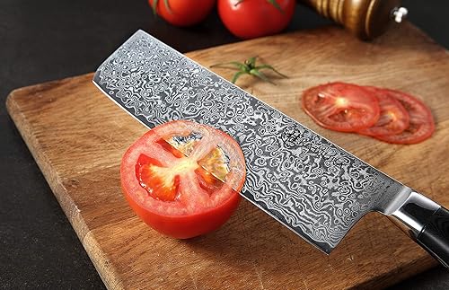 Miniatura 11 de KATSURA Cuchillo chino de carnicero – 6.5 pulgadas – Cuchillo japonés premium AUS 10, 67 capas de acero de Damasco