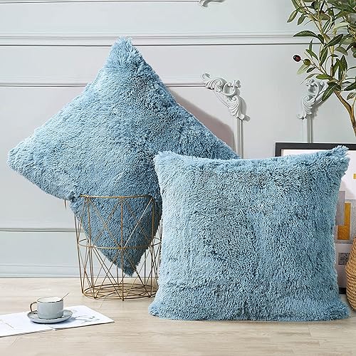 Miniatura 8 de BYTIDE Juego de 2 fundas de almohada decorativas de piel sintética lanuda y esponjosa de 14 x 26 pulgadas, funda de almohada rectangular de lujo