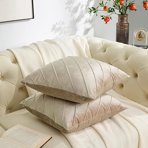 Miniatura 5 de GIGIZAZA Juego de 2 fundas de almohada decorativas de terciopelo de 20 x 20 pulgadas, fundas de almohada de color champán, fundas de cojín cuadradas