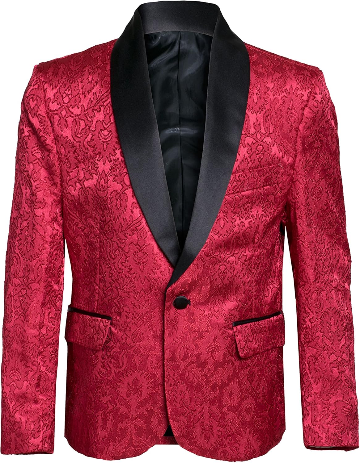 Boys Premium Paisley Patterned Shawl Lapel Tuxedos - Many Colors (8, Red with Black)