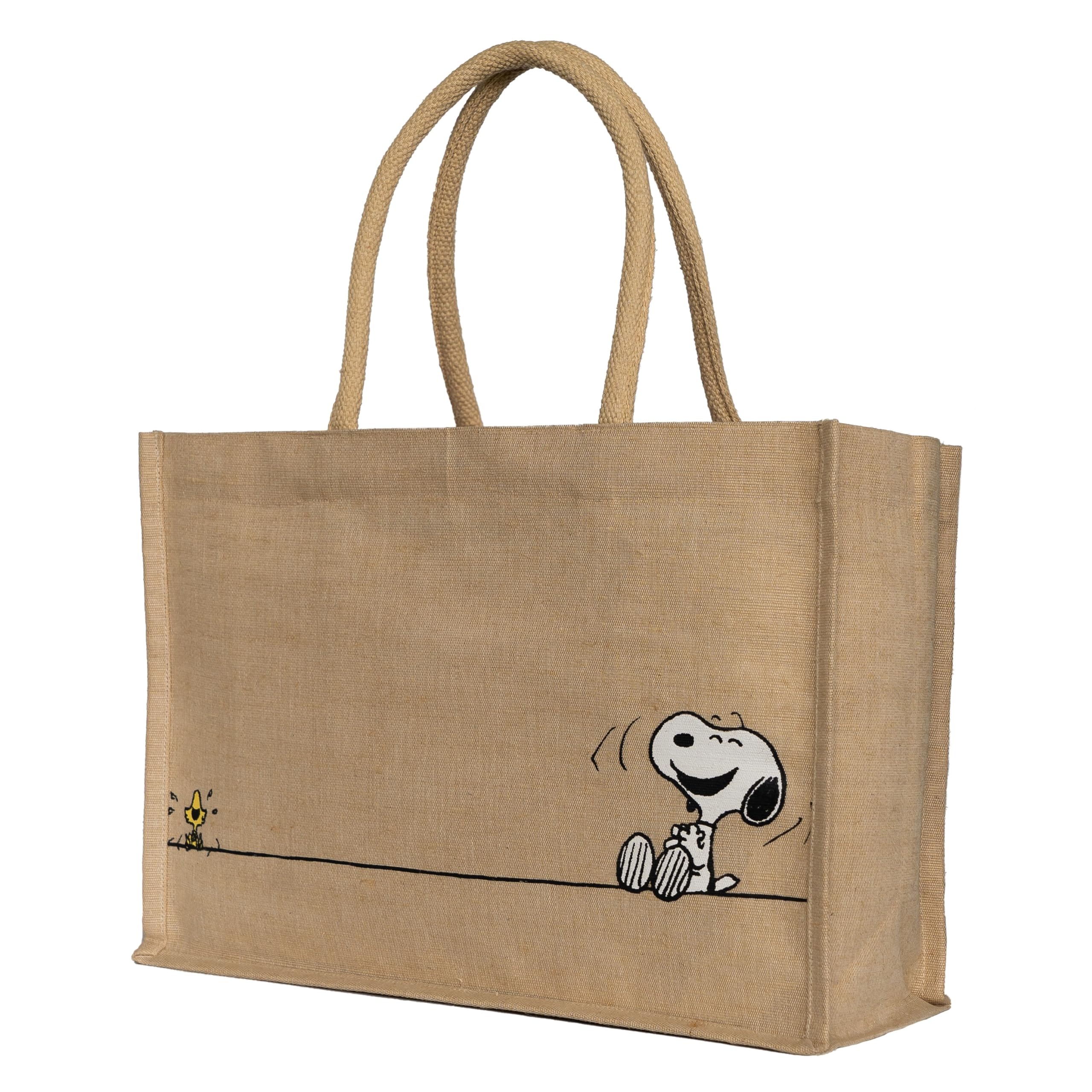KanguruTote Bag Line Snoopy in Jute and Cotton with Inner Pocket, Reusable Shopper Canvas Bag, for Travel, Lunch, Birthday Gifts for Women, Gift for Her, Mum, Teachers, Friends, Beige, Beige, Custom