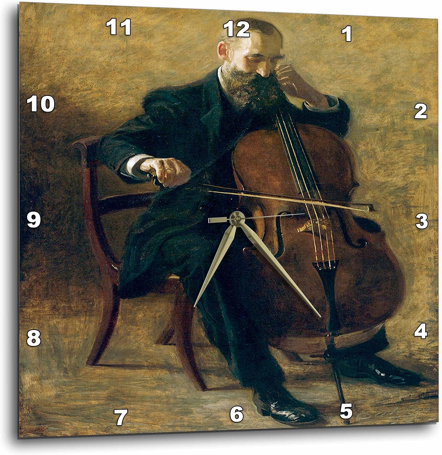 3dRose dpp_171340_3 The Cello Player by Thomas Eakins Man Sitting Playing a Cello-Wall Clock, 15 by 15-Inch