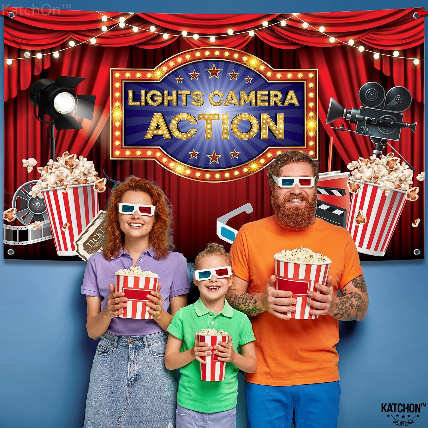 KatchOn, XtraLarge Lights Camera Action Banner - 72x44 Inch | Movie Night Decorations | Movie Night Banner for Lights Camera Action Decorations | Movie Theme Party Decorations | Movie Theater Backdrop