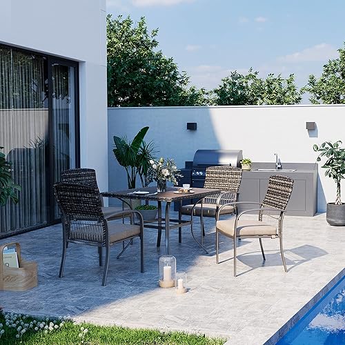 Miniatura 4 de Pamapic Juego de comedor para patio al aire libre de 5 piezas, mesa y sillas de ratán de polietileno resistente a la intemperie, cojines cómodos,