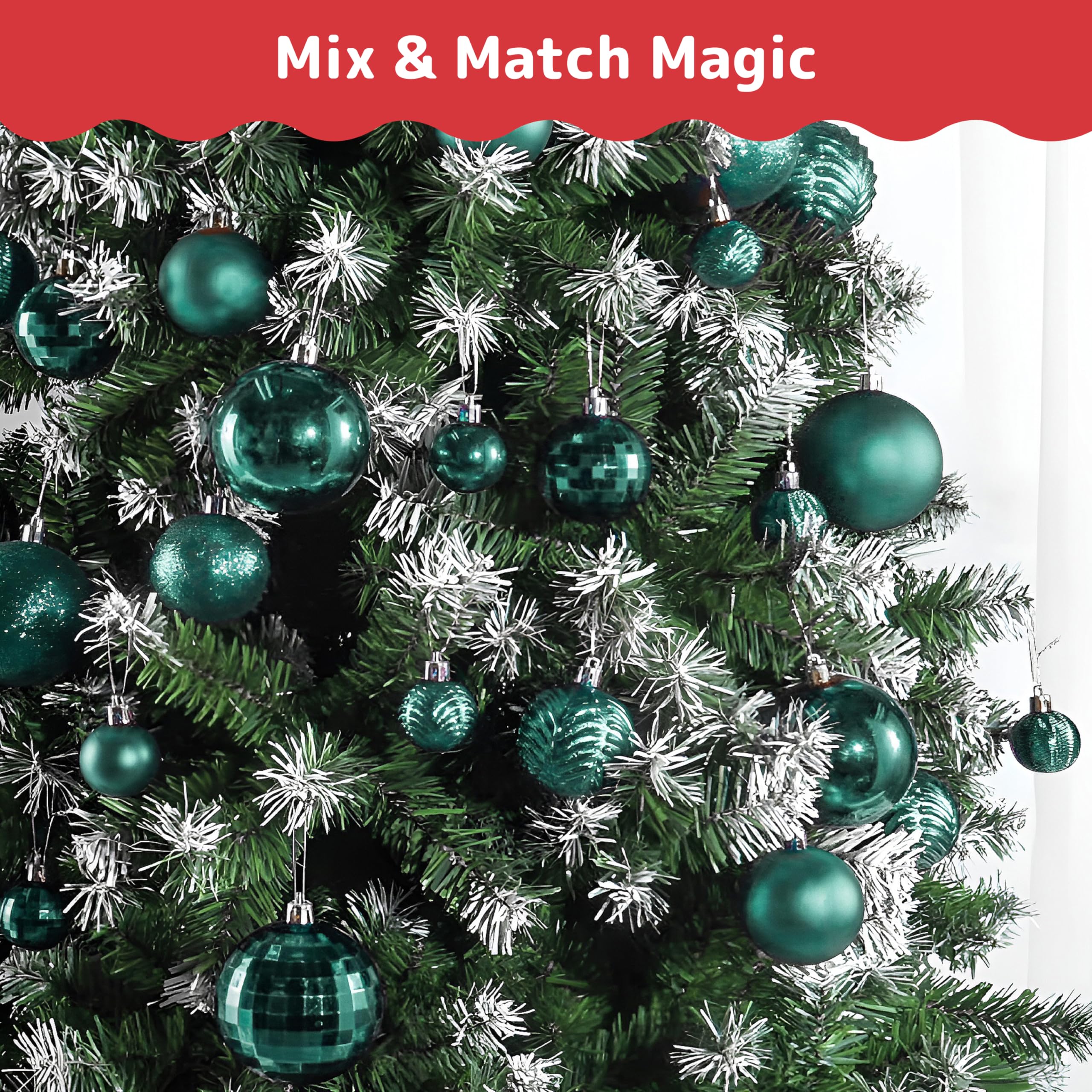 Prextex Palline di Natale Turchesi per Decorazioni Natalizie - 36 Pezzi Addobbi Natalizi Infrangibili Albero Natale con Gancio - Decorazioni Albero di Natale (Combo di 6 Stili in 3 Misure Diverse)