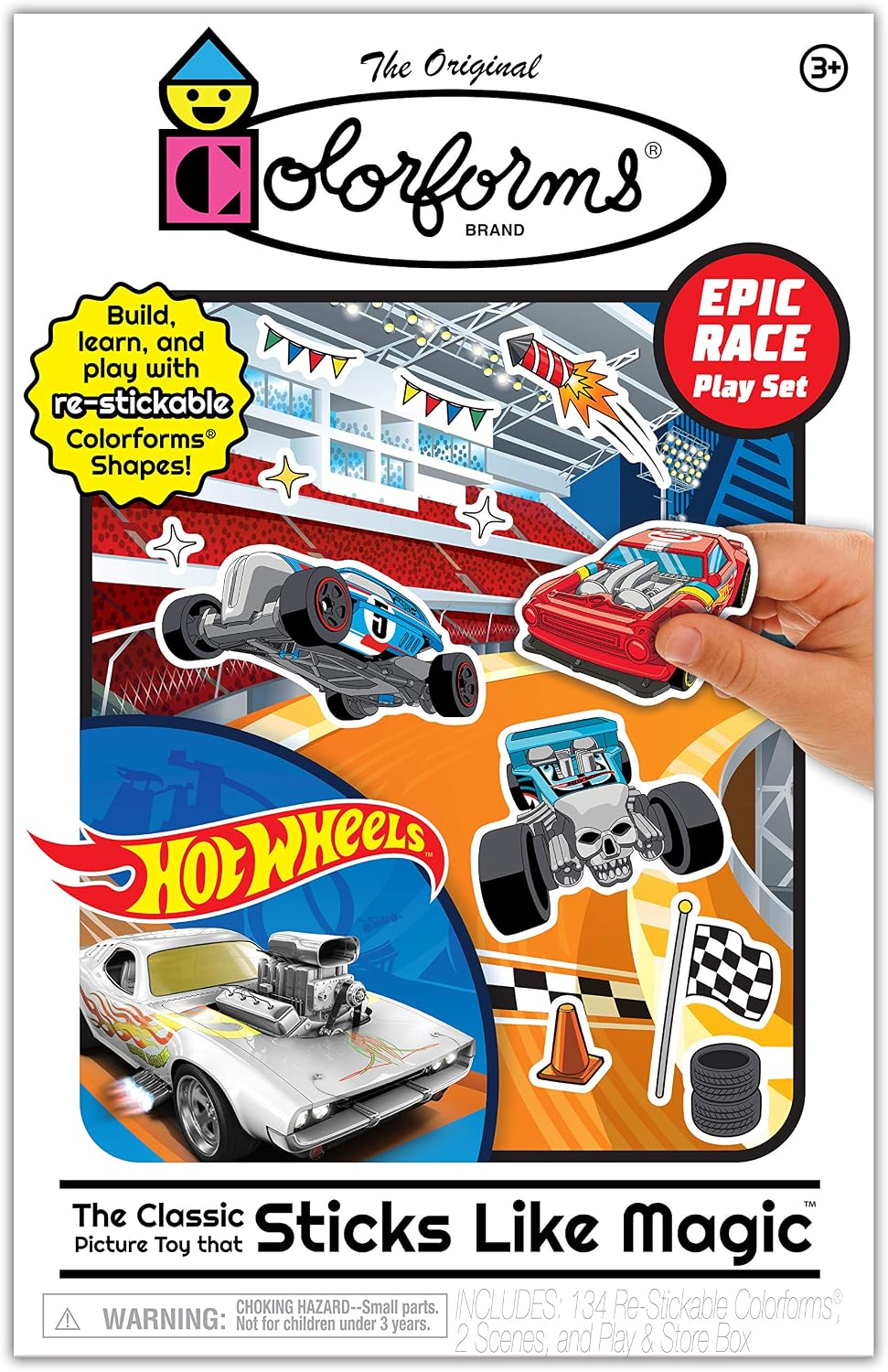 Colorforms Play Set -- Hot Wheels -- The Classic Picture Toy That Sticks Like Magic -- for Ages 3+,with 134 Re-Stickable Colorforms, 2 Scenes, Play & Store Box