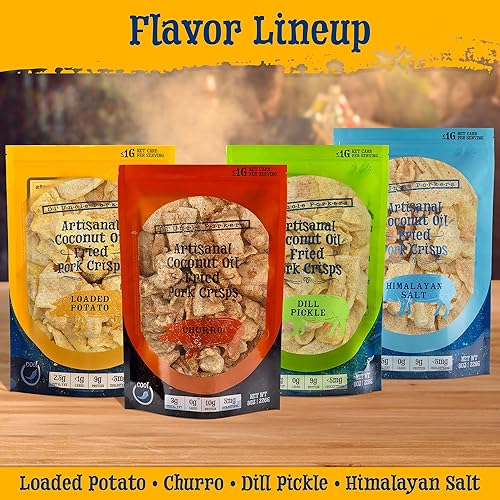 Miniatura 9 de Cortezas de cerdo aptas para keto (sabor a patata horneada cargada, bolsa de 8 onzas), patatas fritas de cerdo artesanales fritas en aceite de coco